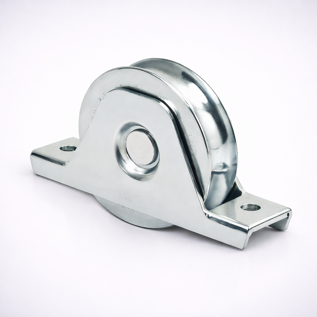 COMUNELLO RUEDA 12 CM / CON SOPORTE / CANAL U / DERECHA / COMPONENTE PARA SISTEMAS DE TRANSPORTE O AUTOMATISMOS.