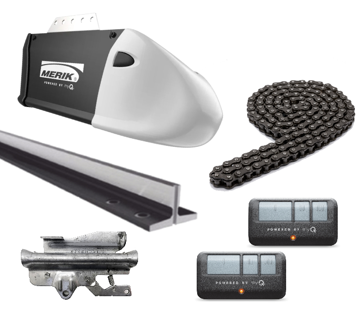 KIT / MERIK 511W / ½ HP USO RESIDENCIAL / 120 V 60 HZ, MOTOR CA / CONECTIVIDAD WI-FI Y BLUETOOTH COMPATIBLE MYQ / MOTOR / 2 TRANSMISORES / BOTÓN INTERIOR / SENSORES DE SEGURIDAD / RIEL TIPO T DE 8 PIES (CARRO DE TRACCIÓN, CADENA)