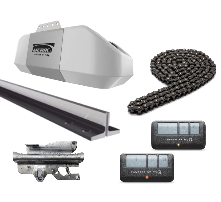 KIT / MERIK 7512W / ¾ HP USO RESIDENCIAL / 120 V 60 HZ, MOTOR 24VDC  / CONECTIVIDAD WI-FI Y BLUETOOTH COMPATIBLE MYQ / MOTOR, 2 TRANSMISORES / BOTÓN INTERIOR / SENSORES DE SEGURIDAD / RIEL TIPO T DE 8 PIES.