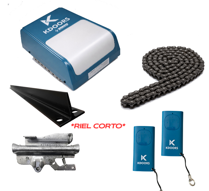 KIT RIEL CORTO / MERIK KD1000 / USO RESIDENCIAL / 120 V 60 HZ, MOTOR ELECTROMECÁNICO CON WI-FI INTEGRADO / MOTOR, 2 TRANSMISORES, CARRO DE TRACCIÓN, CADENA, RIEL MONTABLE TIPO T DE 8 PIES.