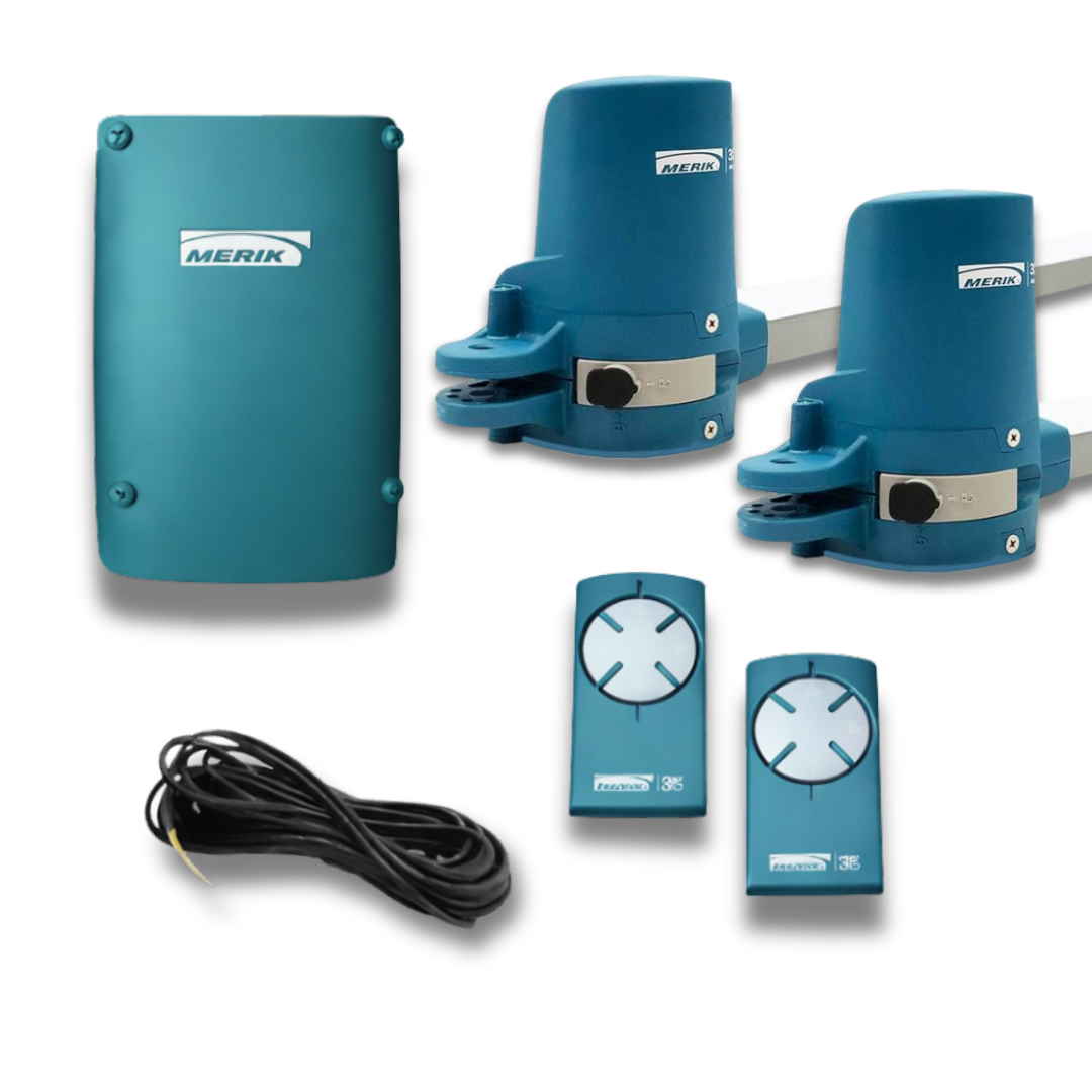 KIT MERIK 200M / 2 HOJAS /PISTÓN / 200 KG POR HOJA  / USO RESIDENCIAL / 120 V 60 HZ / PISTÓN ELECTROMECÁNICO